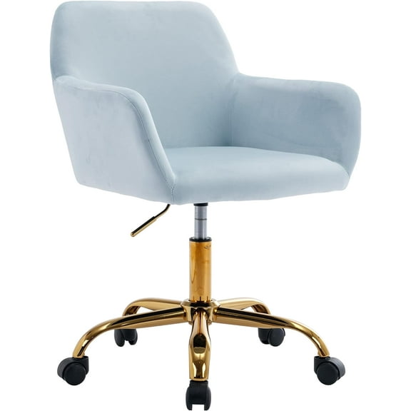 PetFurnishnVelvet Office Desk Chair, Comfy Swivel Modern Leisure Armchair with Wheels, Upholstered Comfy Velvet Fabric Makeup Chair Height Adjustable for Teens Women Girls Elegant Home, Baby Blue