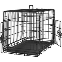PetFurnishnv 24in Small Animal Cage Double Door Bunny Cage Folding Rabbit Cage with Removable Tray Portable Hedgehog Cage with Divider Metal Ferret Cage, Black