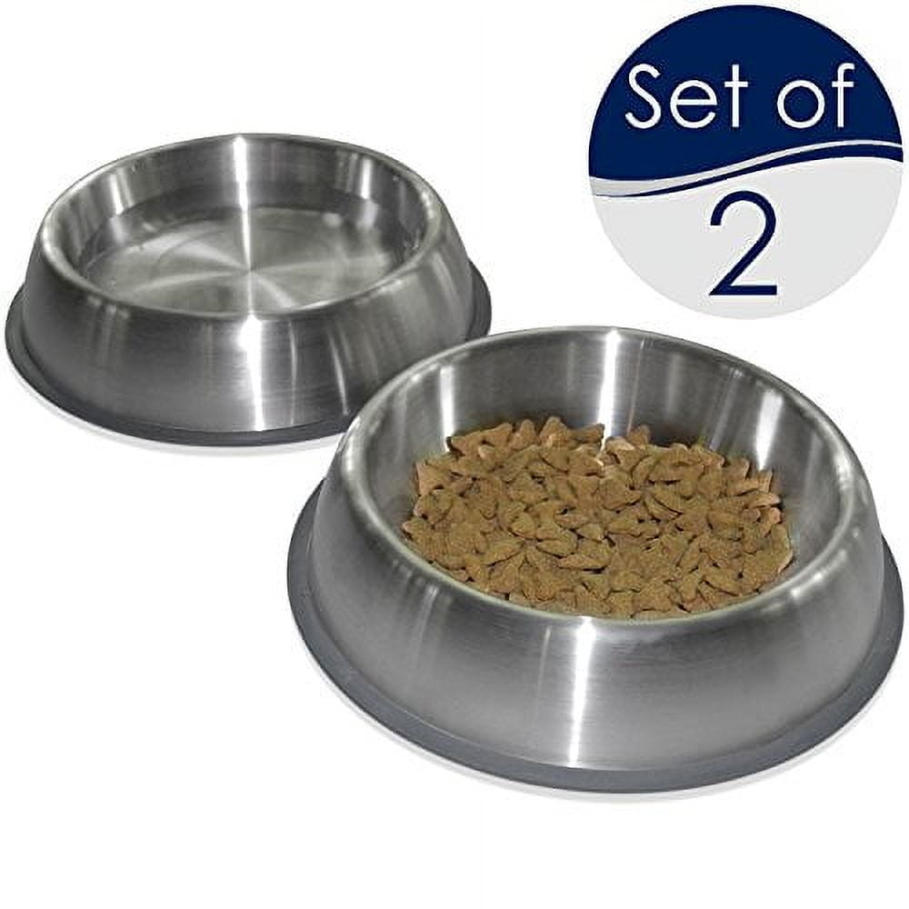 Small Silver Stainless Steel Anti-Tip Pet Bowls Set
