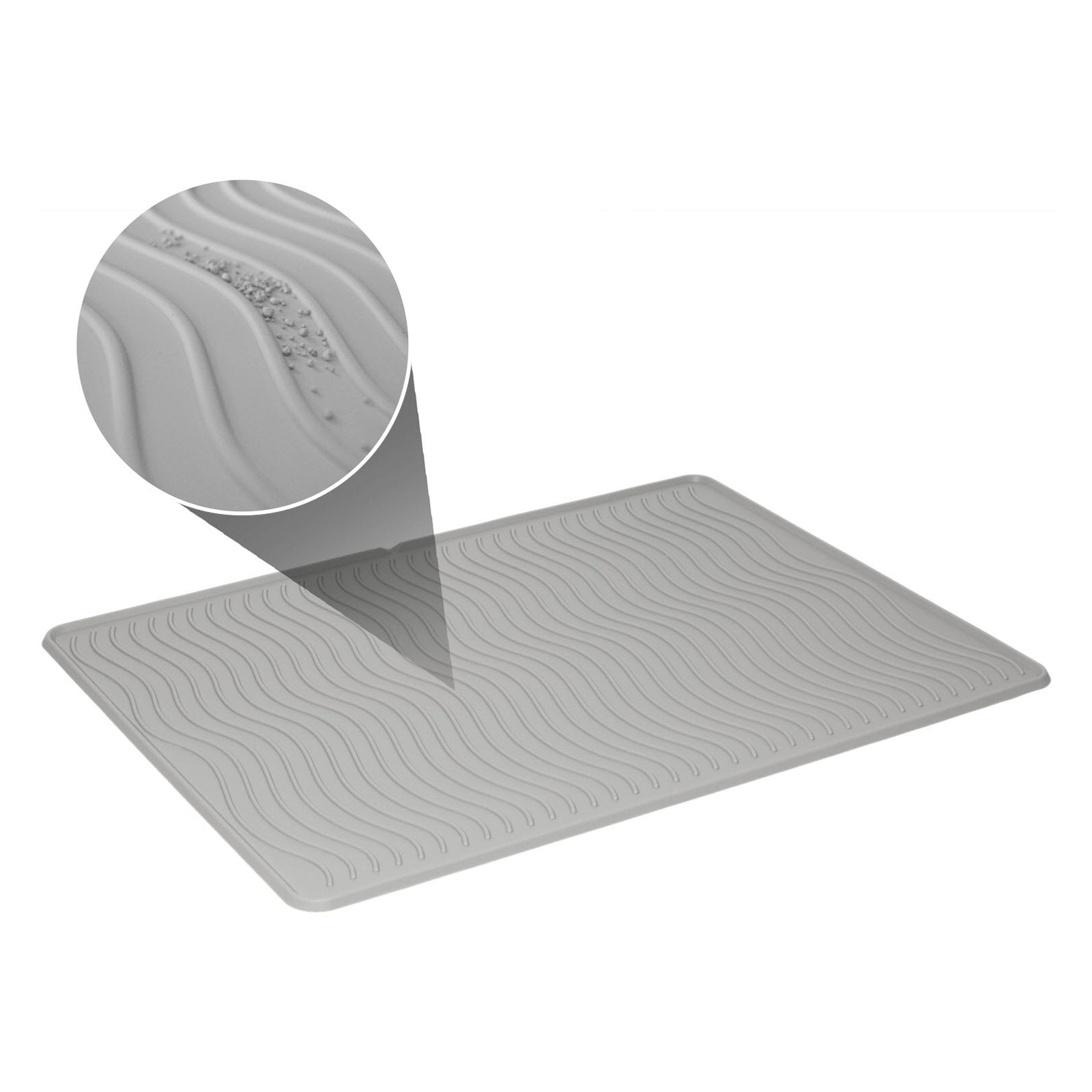 PetFusion ToughGrip Silicone Waterproof Cat Litter Mat, with Inner Channels and Raised Outer Lip, Standard, Gray