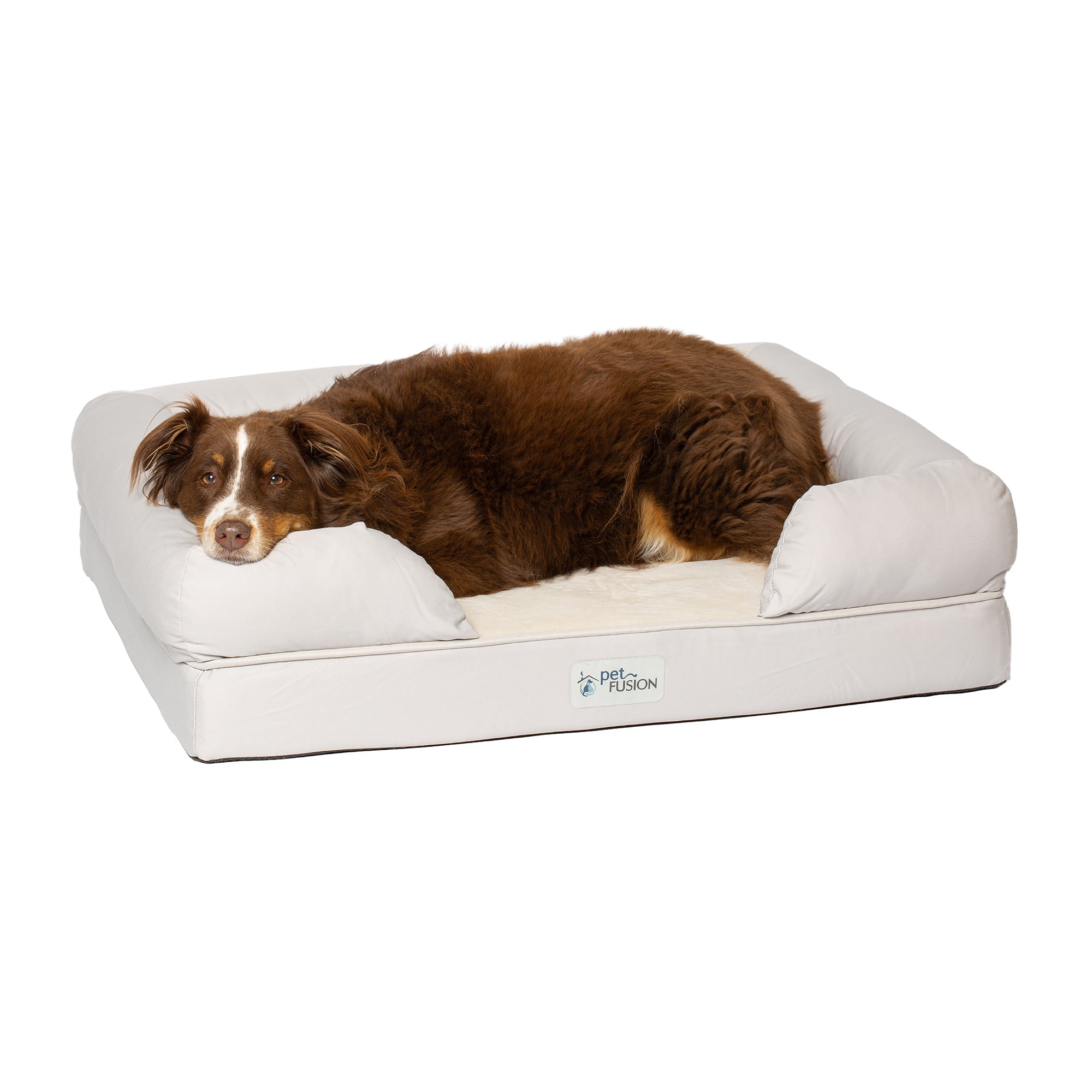 Large Sandstone Orthopedic Memory Foam Dog Bed with Bolsters