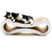 PetFusion Ultimate Durable Cat Scratcher Lounge & Bed with Cat Scratching Pad, Reversible Infinity, White, 33.90"L