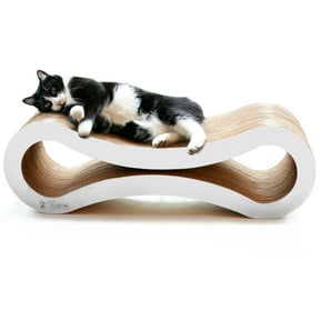 PetFusion Ultimate Durable Cat Scratcher Lounge & Bed with Cat Scratching Pad, Reversible Infinity, White, 33.90"L