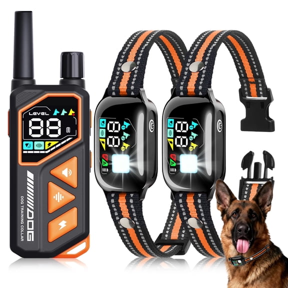 PetJoy 3300Ft Dog Training Collar with 4 Modes,2 in 1 Dog Shock Collar with Remote 2 Dogs,IPX7 Waterproof Bark Collar for Small to Large Dogs with Flashlight,2 Count