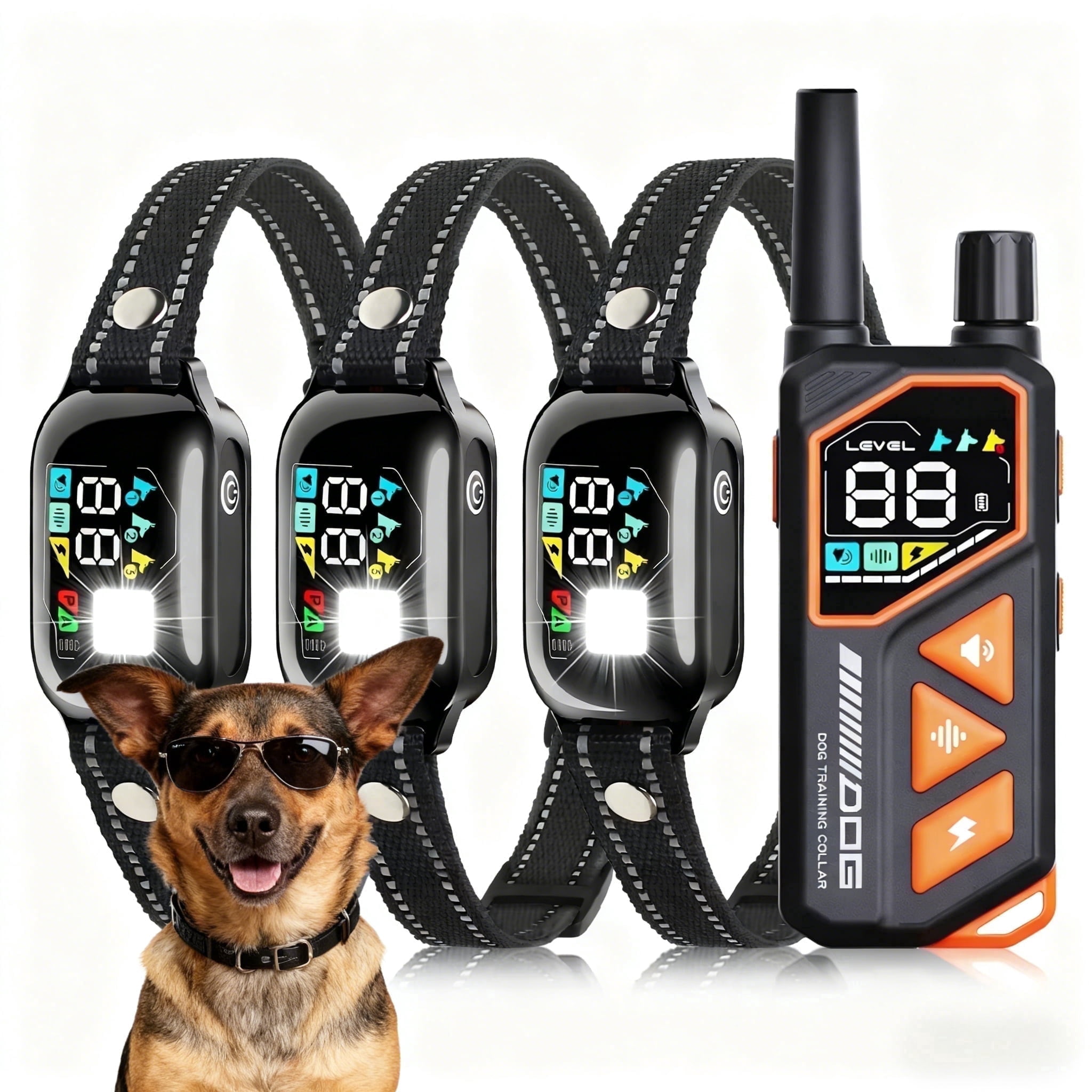 PetJoy 2 in 1 Dog Shock Collar with Remote 3 Dogs，3300Ft Dog Training Collar with 4 Modes，IPX7 Waterproof Bark Collar for Large Medium Small Dogs（5-120lbs) with Flashlight