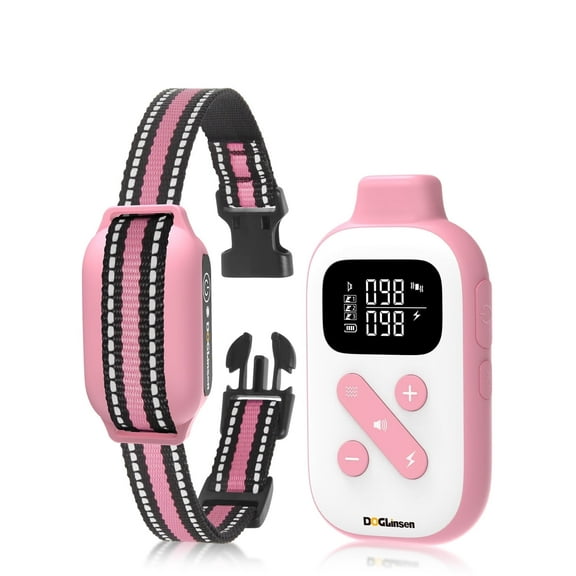 PetJoy Dog Training Collar with Remote，2-in-1 Bark and Shock Collar for Dogs，Automatic Bark Collar with Remote, Dog Shock Collar with Vibration, Beep, Shock and Automatic,Pink