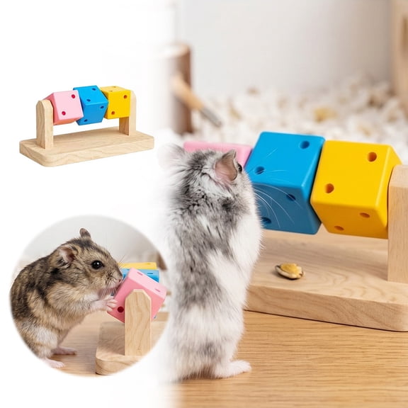 PetJoy Wooden Puzzle Cube Hamster Chew Toy Foraging Enrichment Activity for Small Rodent Mental Stimulation Exploration Play