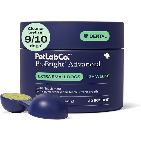 PetLab Co. ProBright Advanced Dental Powder - Award Winning Dog Breath Freshener - Teeth Cleaning Made Easy  Targets Tartar & Bad Breath - Formulated for Extra Small  Dogs