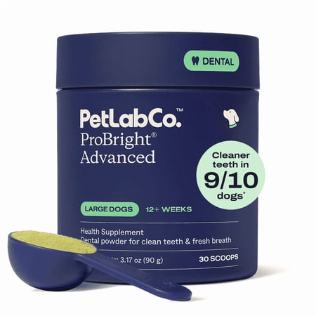 PetLab Co. ProBright Advanced Dental Powder - Award Winning Dog Breath Freshener - Teeth Cleaning Made Easy – Targets Tartar & Bad Breath - Formulated for Large Dogs