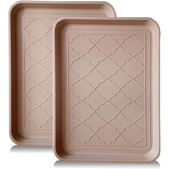 PetLike 2 Pack Waterproof Rubber Boot Tray, 16.7"x12.8" Multi-Use Mat for Entryway Shoes, Pet Feeding, Indoor & Outdoor Use (Tan)