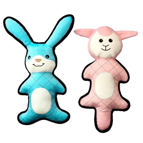 PetLike 2-Pack Tough & Durable Bunny & Sheep Plush Dog Toy Set, Interactive Chew Toys for Puppies & Small to Medium Dogs, Ideal for Teething, Fetch, and Cuddly Playtime