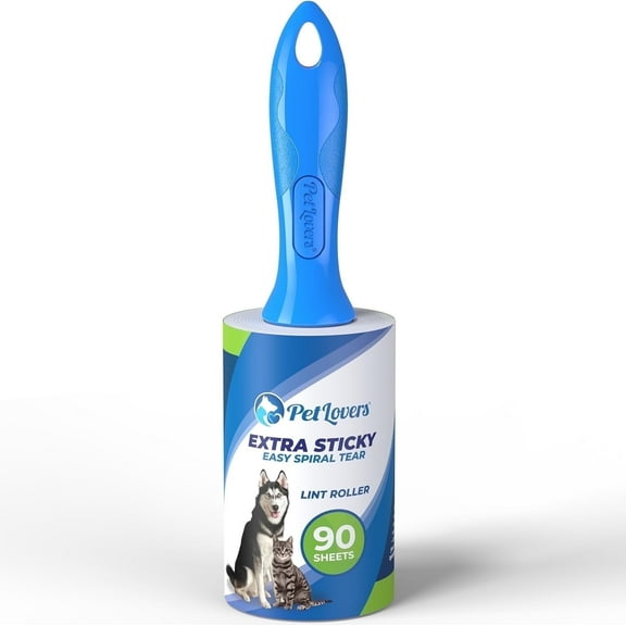 PetLovers Extra Sticky Lint Roller for Pet Hair, 90 Sheets, Blue