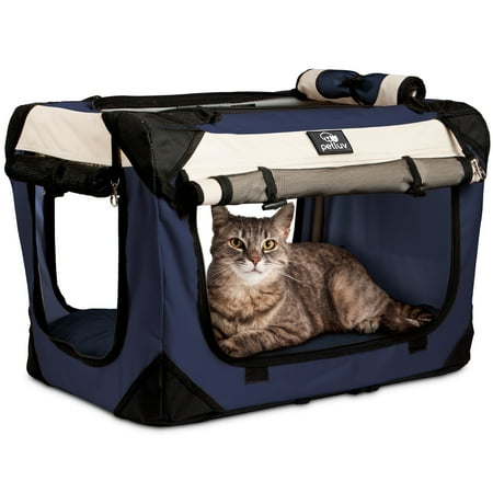 PetLuv Large Premium Cat and Dog Carrier, Soft-Sided, Plush Bed, Locking Zippers, Privacy Windows, Collapsible, Adjustable Carry Strap