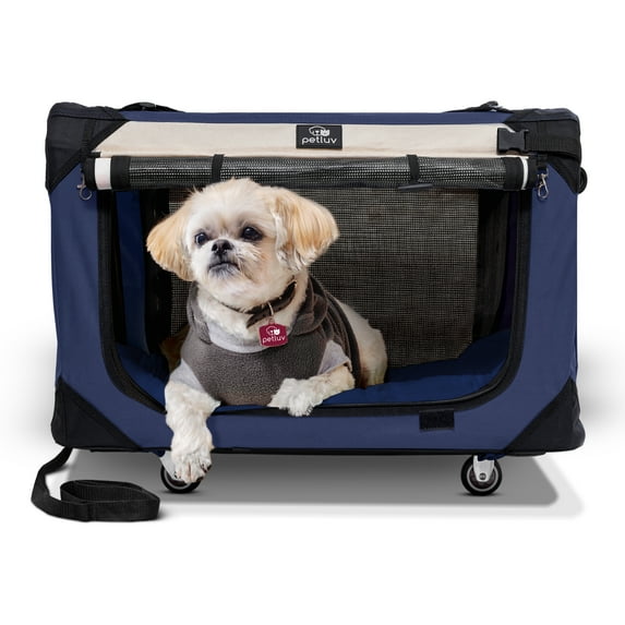 PetLuv Pull-Along Rolling Cat & Dog Carrier & Travel Crate on Wheels, Detachable, Soft Sided, Locking Zippers, Plush Bed, Privacy Windows