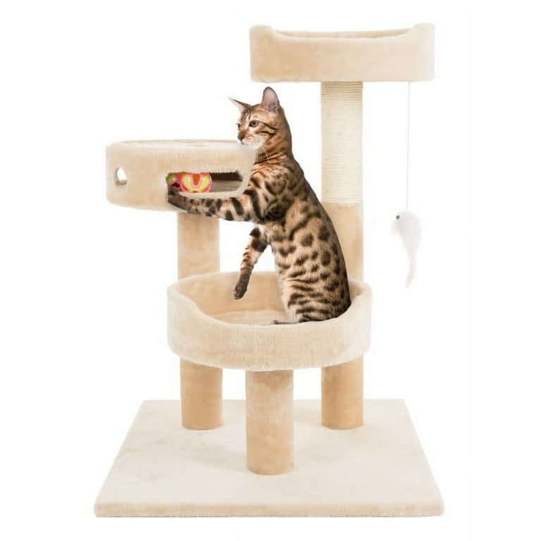 Petmaker Cat Tree with Hanging Toys and Scratching Post 3 Tier 27.5