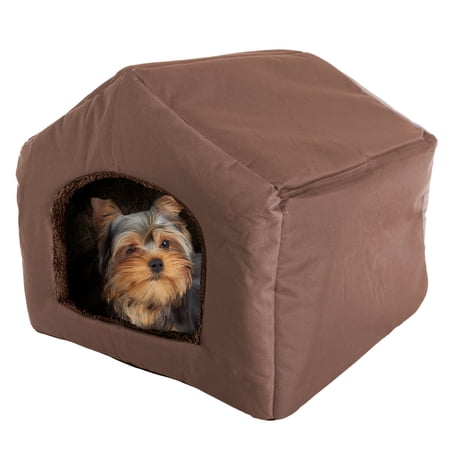 PETMAKER Indoor Cat House with Removable Cushion for Small Cats or Dogs up to 35lbs (Brown)