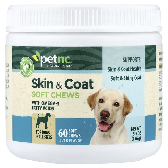 petnc NATURAL CARE Skin & Coat Soft Chews, All Dog, Liver, 60 Soft Chews, 5.5 oz (156 g)