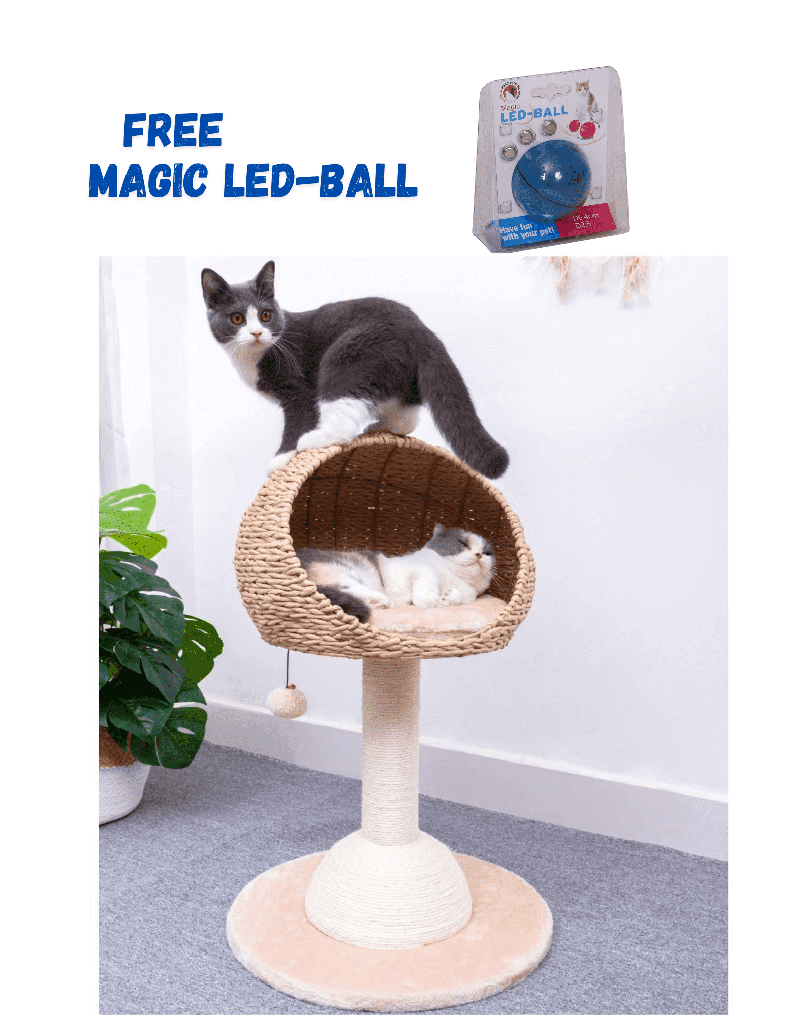 Beige Handwoven Sisal Cat Tree with Plush Perch