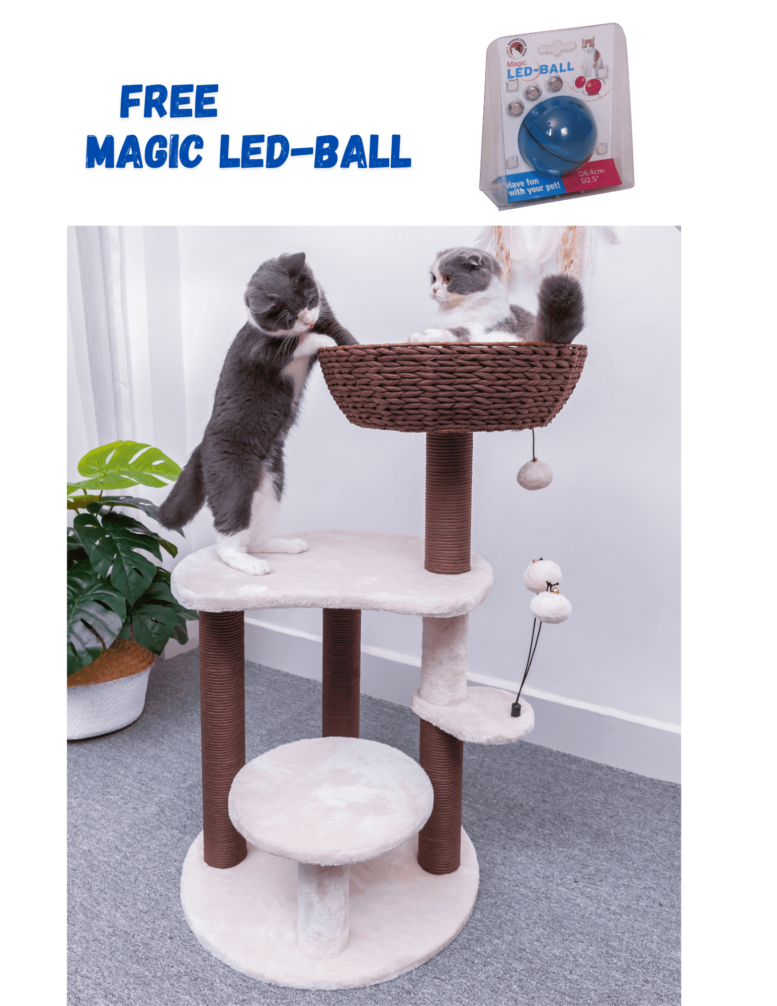 PetPals 35" Brown and Beige 4-Level Cat Tree with Sisal Posts