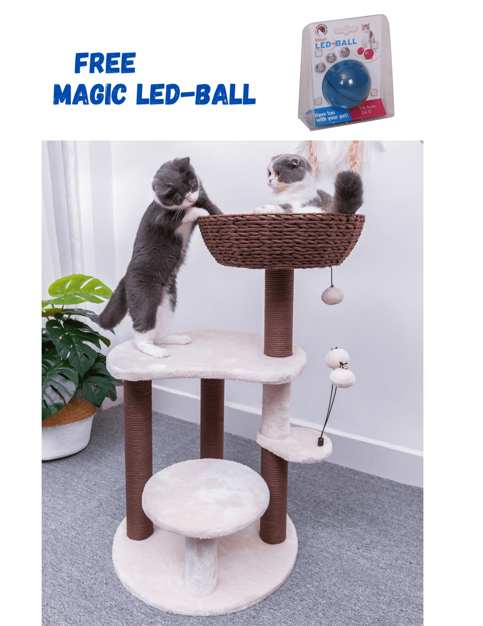 PetPals 35" Brown and Beige 4-Level Cat Tree with Sisal Posts