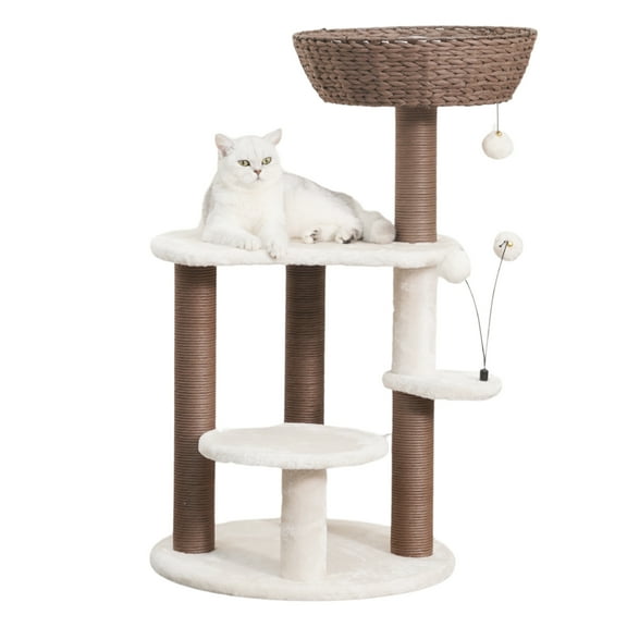 PetPals 35"H 5-Lvl Cat Tree with Handwoven Nest Bed Plush Pads and Paper Rope Scratching Posts