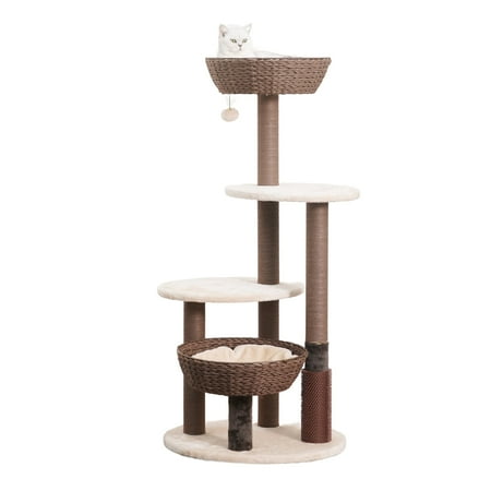 PetPals® 48"High 5-Lvl Large Cat Tree with Perches, Scratching Posts, Basket beds & Groomer, Beige