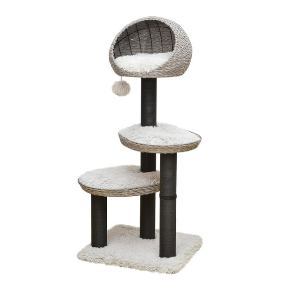 PetPals 50"H 4-Lvl Cat Tree with 3 Handwoven Basket Perches, Paper Rope Scratching Posts. Grey