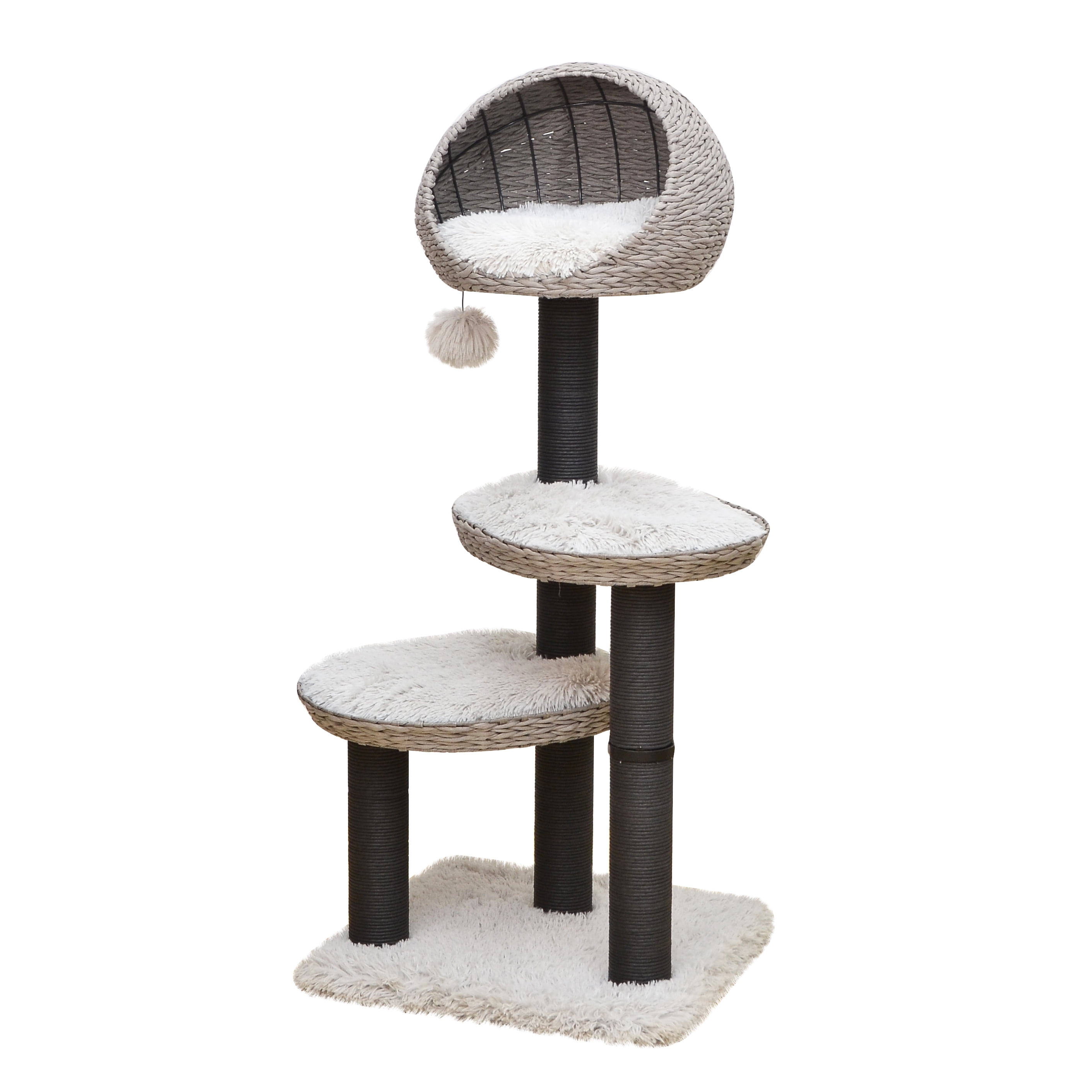 Gray 50" 4-Level Cat Tree with Sisal and Plush Perches