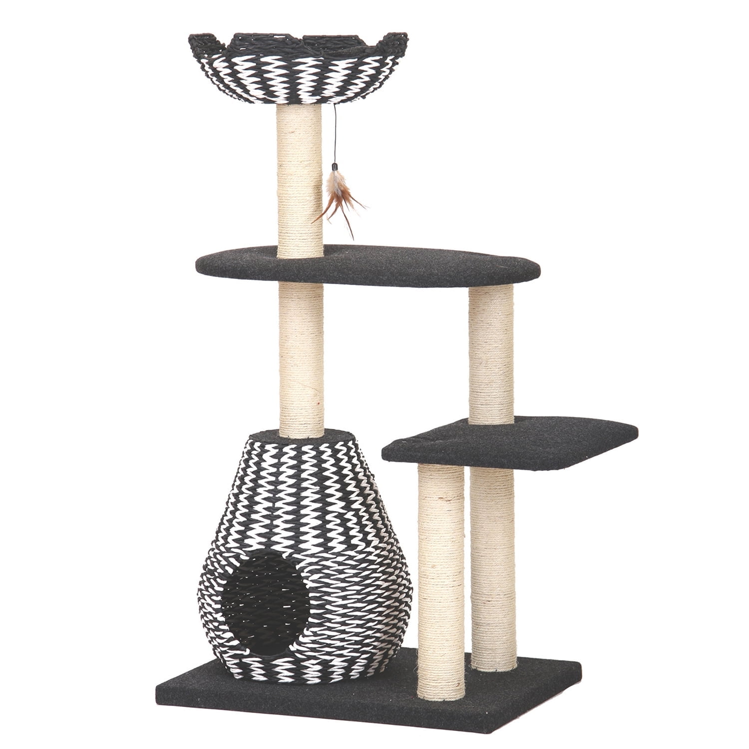 PetPals 49" Black and White Handwoven Cat Tree with Condo