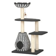 PetPals 49H 4-Lvl Cat Tree with Handwoven Condo and Nest Bed, Sisal Scratching Posts, Black/white