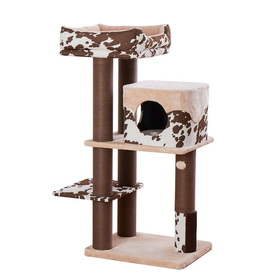 PetPals 50” Grand Maine Coon™ Cat Tree – Cowboy, with Top Removeable Bed, Large Condo, Brown