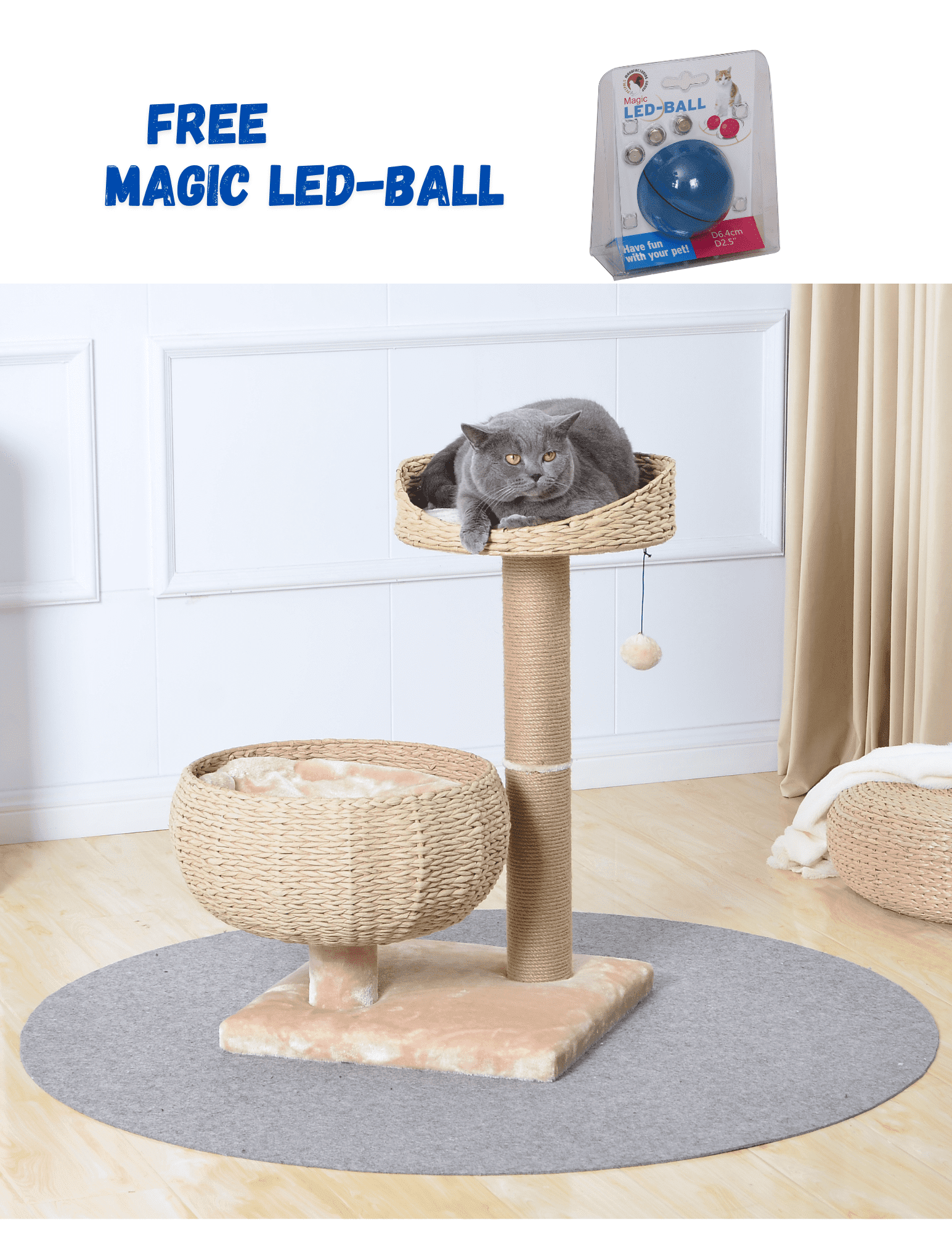 Medium Cream Sisal Cat Tree with Perches and Scratching Post