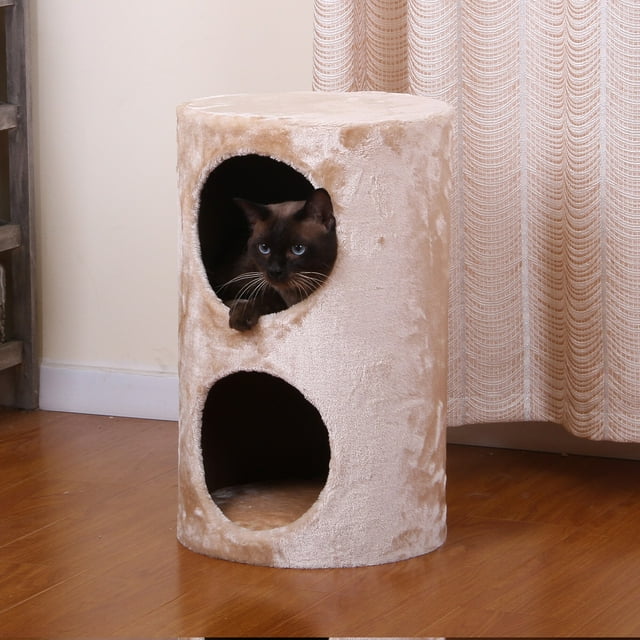 PetPals Purr Beige Two Level Round Cat Condo