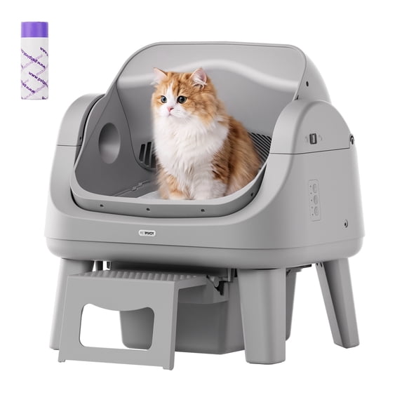 PetPivot AutoScooper 12 Self Cleaning Cat Litter Box, Automatic Litter Box with Open Top, Safety Sensors, Anti-Pinch, Easy Step, Dark Grey
