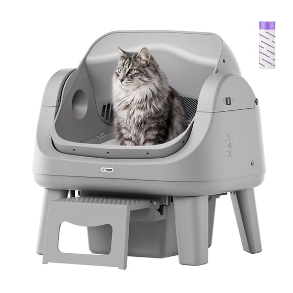 PetPivot AutoScooper 12 Self Cleaning Cat Litter Box, Automatic Litter Box with Open Top, Safety Sensors, Anti-Pinch, Easy Step, Dark Grey