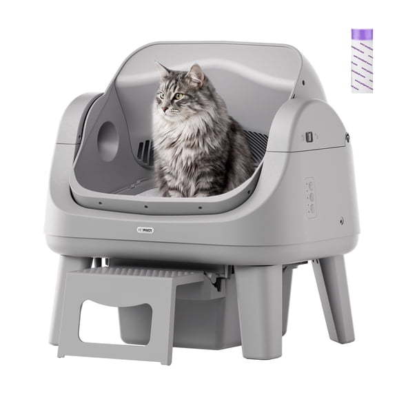 PetPivot AutoScooper 12 Self Cleaning Cat Litter Box, Automatic Litter Box with Open Top, Safety Sensors, Anti-Pinch, Easy Step, Dark Grey