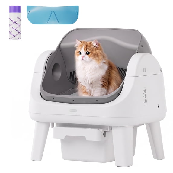 Self Cleaning Cat Litter Box, Automatic Litter Box with Open Top, Safety Sensors, Anti-Pinch Protection, Grey