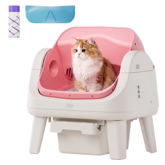 Self Cleaning Cat Litter Box, Automatic Litter Box with Open Top, Safety Sensors, Anti-Pinch Protection, Pink