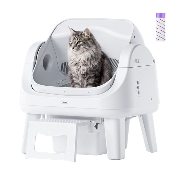 PetPivot AutoScooper 12 Self Cleaning Cat Litter Box, Automatic Litter Box with Open Top, Safety Sensors, Anti-Pinch, Easy Step, White