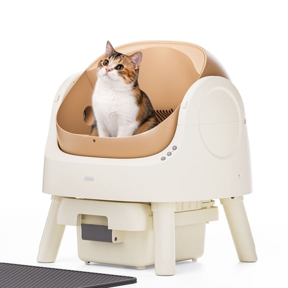 PetPivot Top-Entry Automatic Cat Litter Box Self Cleaning with Liners and Mat Included - Brown