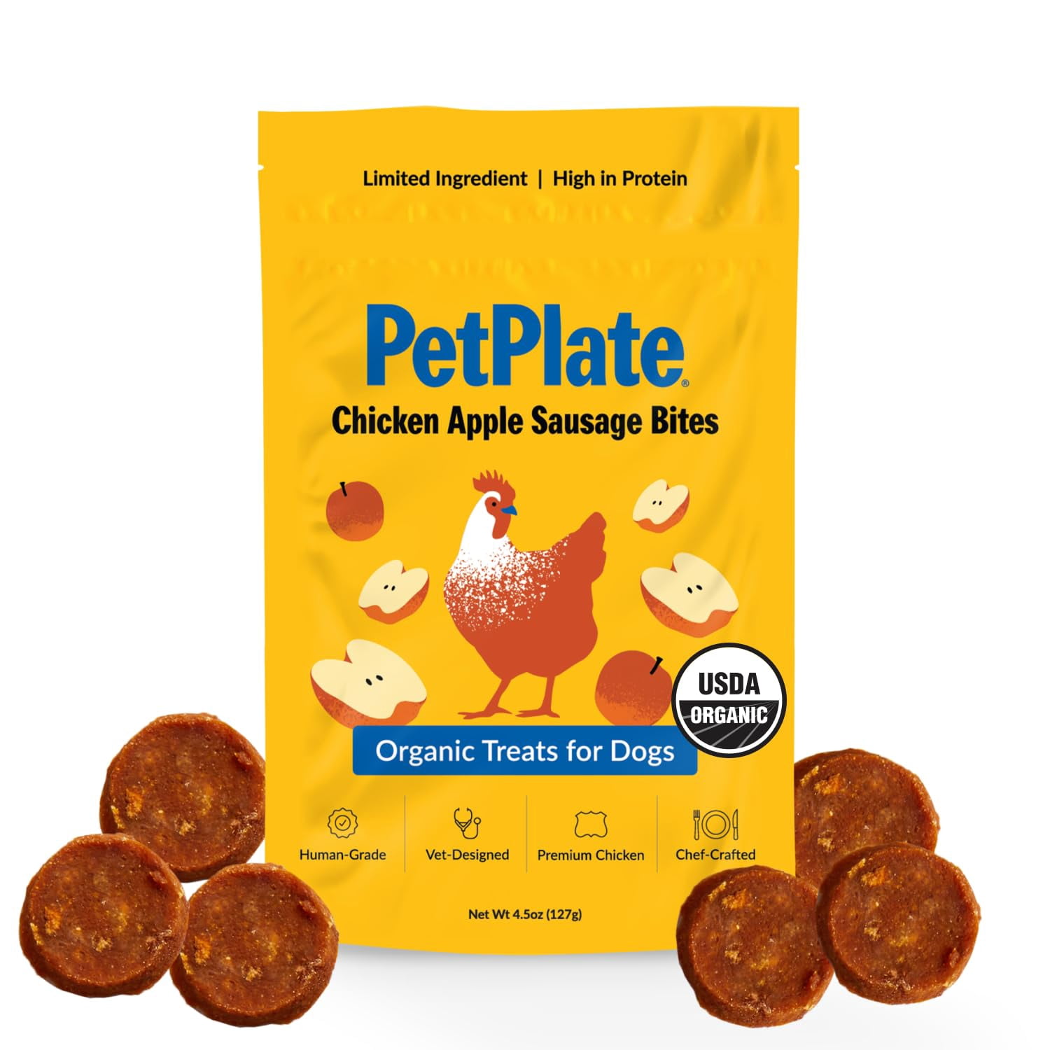 PetPlate Chicken Apple Sausage IRF13 Bites, Human Grade Dog Treats, All ...