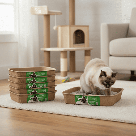 Word Travel - Friendly Disposable Cat Litter Box - 5 Pack Small Molded Pulp Single Use Easy Clean.