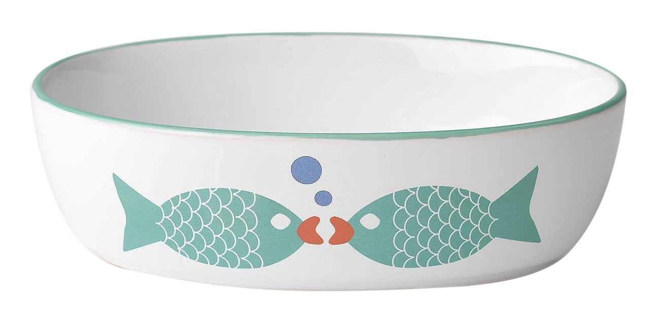 Petrageous Designs City Pets Futternapf – Oval, Handgefertigt | Fisch Motiv | Für Kleine Tiere | Spülmaschinengeeignet