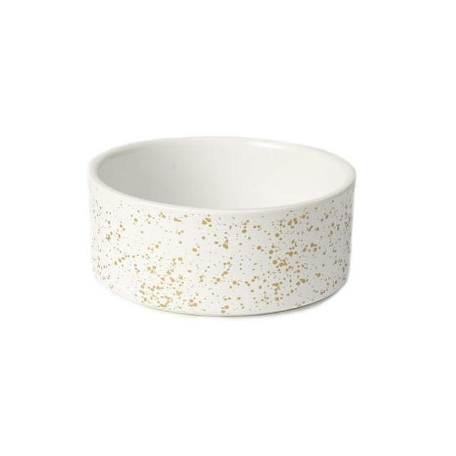 PetRageous 18432 Speckles Round Stoneware Dog Bowl 5-Inch Width and 2-Inch Height 2-Cups Capacity, White SF1