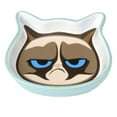 thumbnail image 1 of PetRageous 4.75-Inch Wide 4.25-Inch Long 1-Inch Tall 4-Ounce Capacity Grumpy Cat Shallow Dishwasher Safe Cat Face Stoneware Saucer For Cats of All Sizes With Cat Face Logo, Blue, G16090, 1 of 8