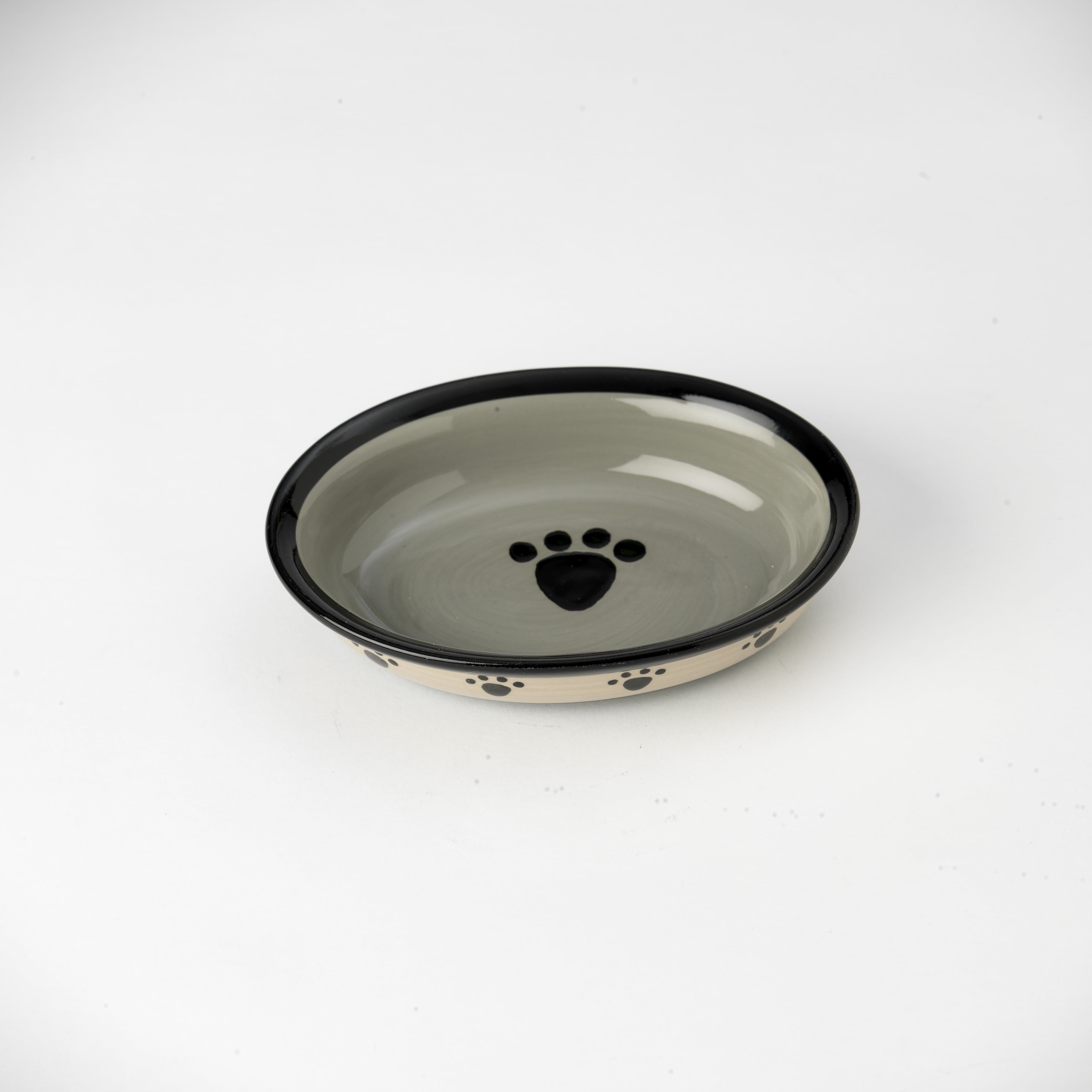 Metro Oval Stoneware Cat Saucer with Paw Print Design
