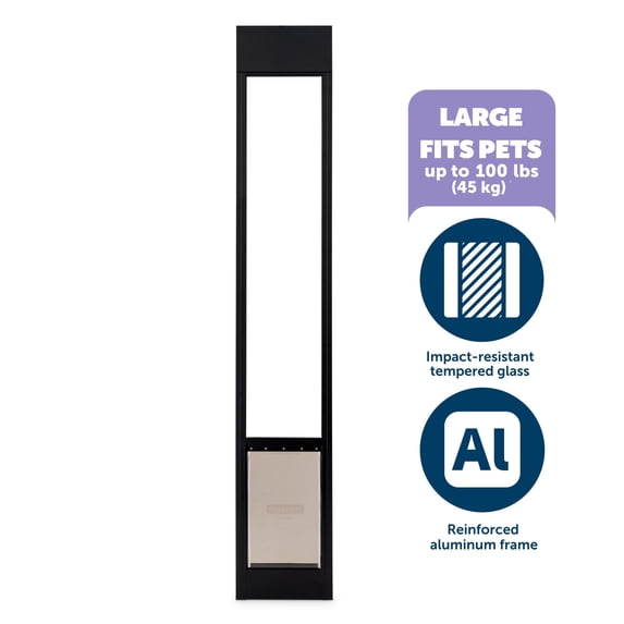 PetSafe 1-Piece Sliding Glass Pet Door for Dogs and Cats - Adjustable Height 75 7/8" to 81"- Large, Black