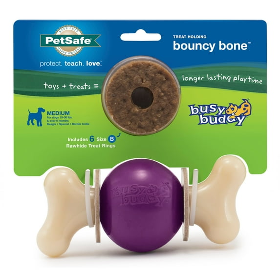 PetSafe Busy Buddy Bouncy Bone for Dogs 10-50 lb., Treat Holding Toy, Medium
