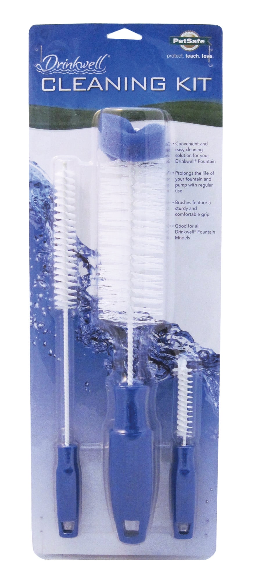 Blue and White 3-Piece Pet Fountain Cleaning Brush Set