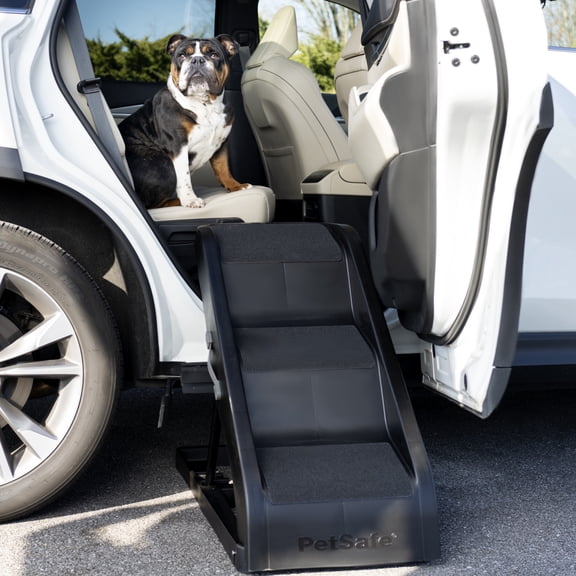 PetSafe Happy Ride Foldable Side Door Dog Stairs, Black | Adjusts to 3 Heights for Cars, Trucks & SUVs, Textured Non-Slip Steps, Folds for Easy Storage, Supports Dogs up to 200 Lb